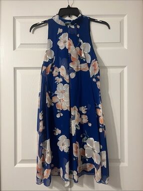 Robbie Bee Blue Floral High-Neck Midi Dress